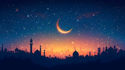 a starry night sky with a crescent moon