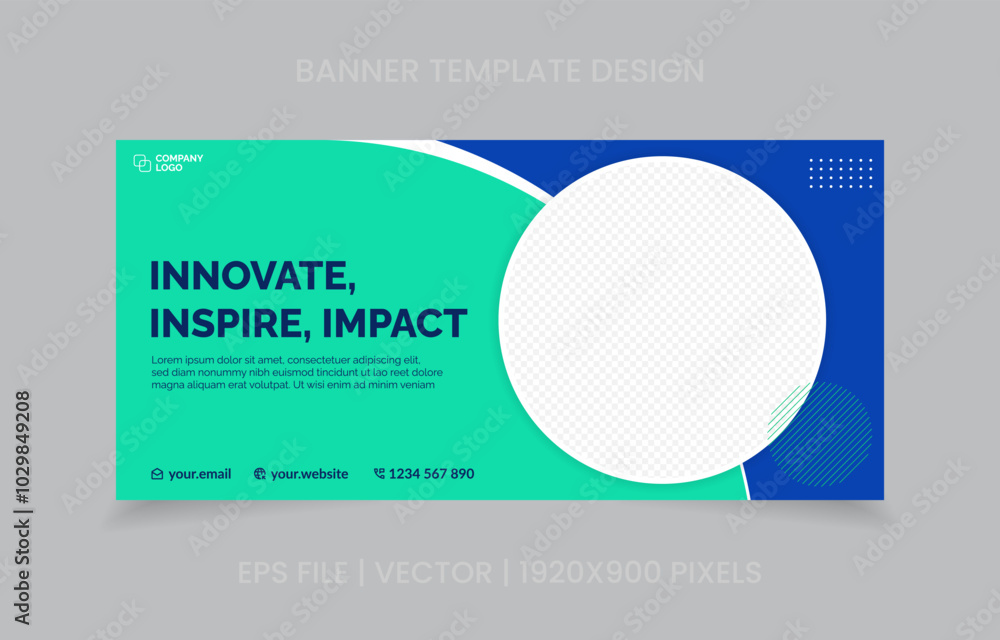 Fototapete template banner design green and blue color, easy to replace image and text.