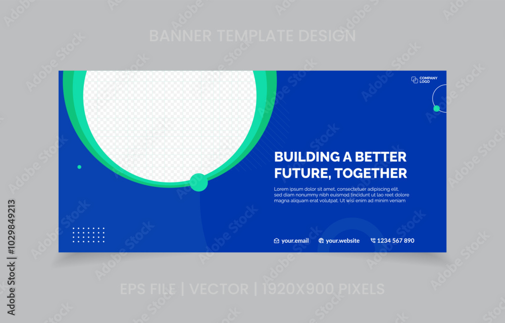 Fototapete template banner design green and blue color, easy to replace image and text.