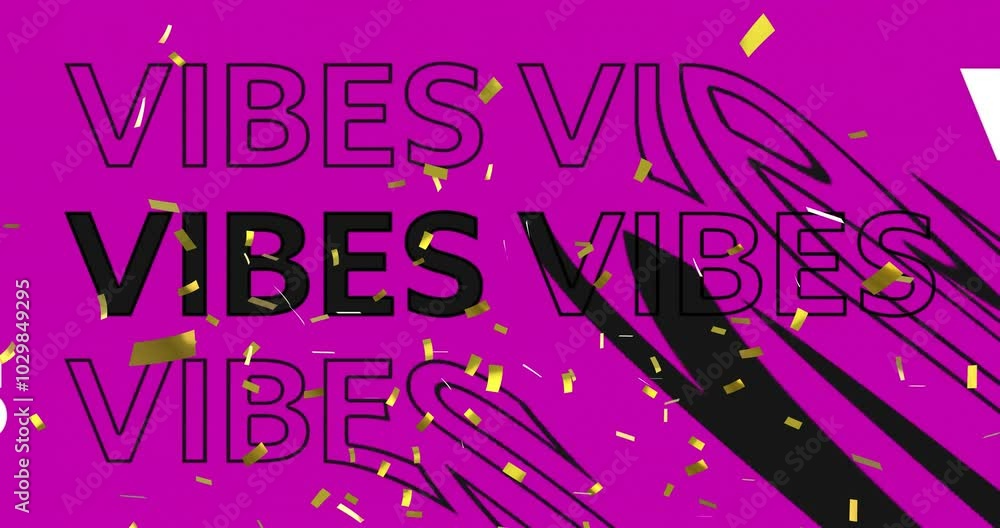 Poster text animation vibes with confetti on pink background