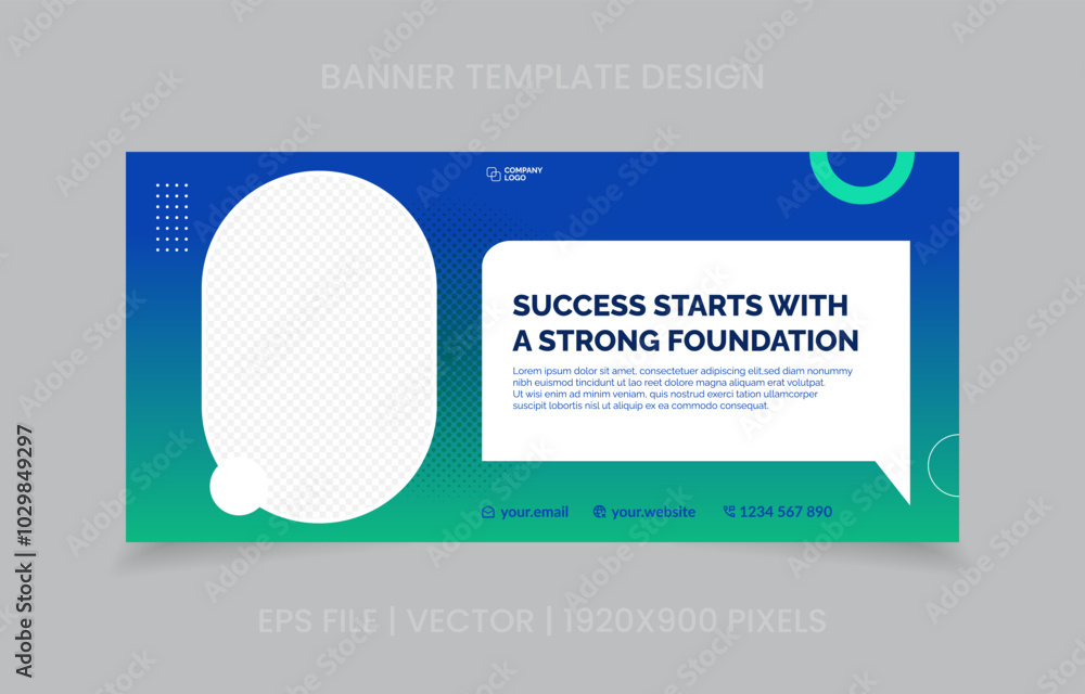 Fototapete template banner design green and blue color, easy to replace image and text.