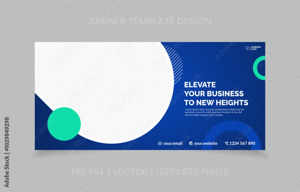 Fototapete template banner design green and blue color, easy to replace image and text.