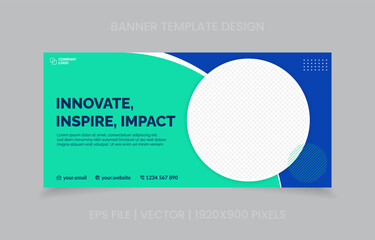 template banner design green and blue color, easy to replace image and text.