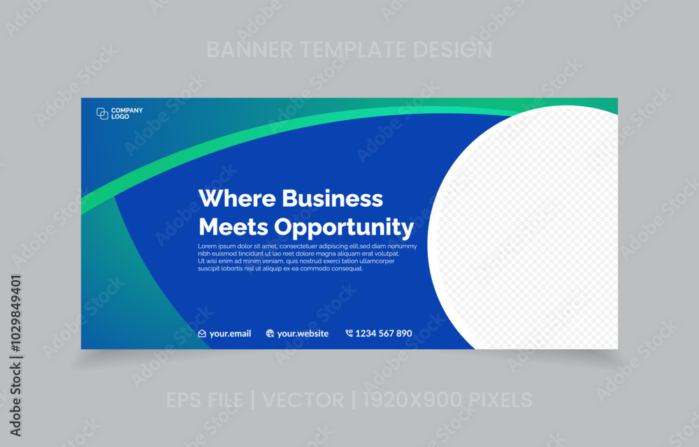 Fototapete template banner design green and blue color, easy to replace image and text.