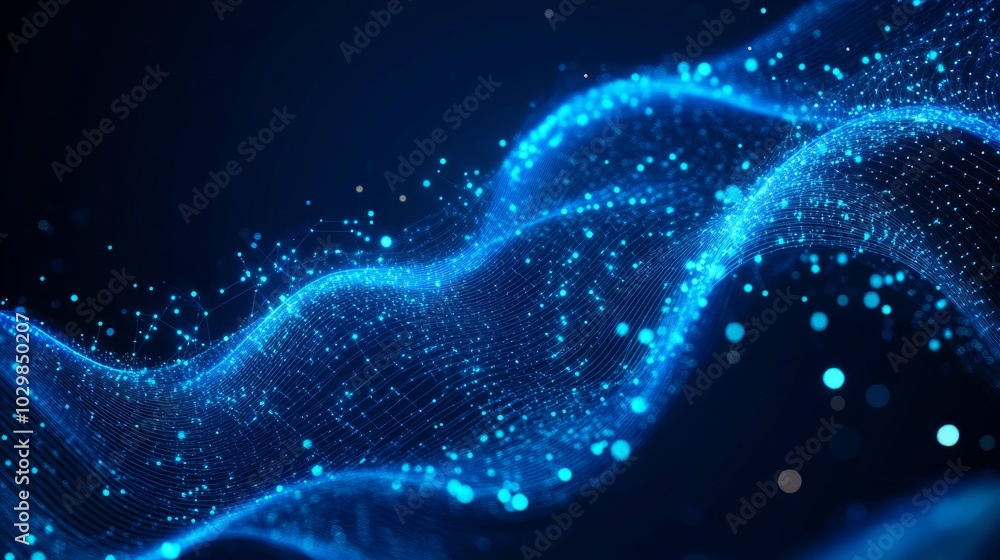 Poster thin circuit trace lines in blue on a dark technology background. abstract digital tech bg. electron