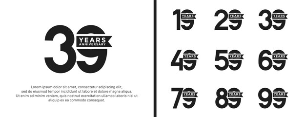 set of anniversary logo flat black color on white background for celebration moment