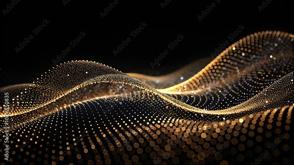 Wall mural tilted angle dot particles in wave form on black background