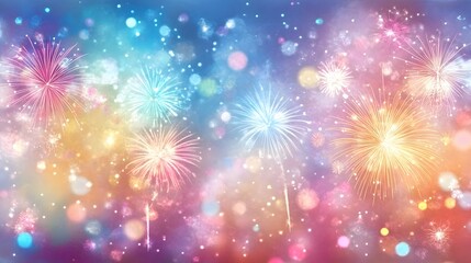 Fireworks new years celebration 2025, abstract transparent background, holiday festive season party city event. Warm yellow gold colourful star fire display illuminate night sky. 3d modern digital art