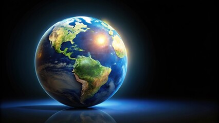Fototapeta premium Tilted angle glowing earth globe isolated on black background