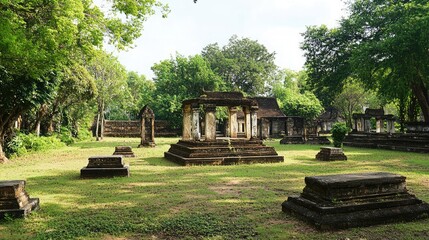Fototapeta premium Serene Ancient Ruins Surrounded by Lush Greenery