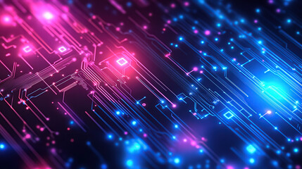 Obraz premium Abstract futuristic background with a circuit board and neon lights. Digital technology concept