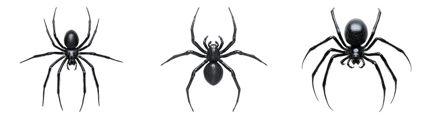 Black spider close-up illustration isolated on transparent PNG, ideal for Halloween designs and horror-themed graphics