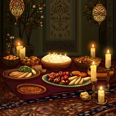 Obraz premium a traditional Persian setting with Yalda foods