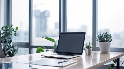 Laptop on Desk in Modern Office