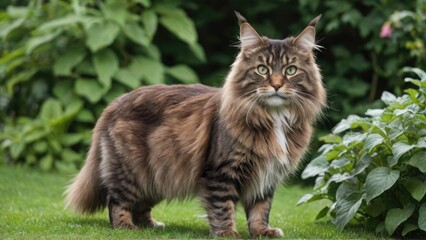 Obraz premium Brown maine coon cat in the garden