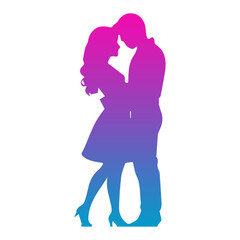 Romantic Couple embracing colorful silhouette vector art