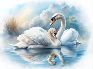 Obraz premium Elegant Watercolor Swans Collection on White Background for Art Lovers