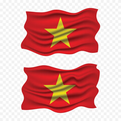 Set of Vietnam independence day with national flag waving fabric illustration png element with pole emoji and clipart transparent background