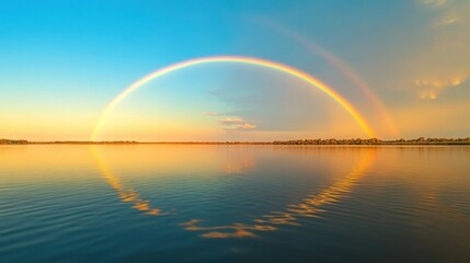 Rainbow Over Calm Lake