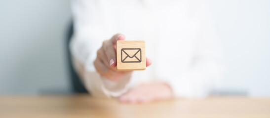 Contact Us concepts. Wood block of Email for Customer support, hotline, business Marketing,...