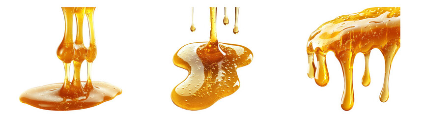 Honey dripping isolated on transparent PNG, ideal for food packaging and natural product ads