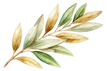 Obraz premium Watercolor illustration of sage and gold leaves on olive twigs
