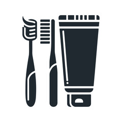 Black silhouette toothpaste and toothbrush vector icon design