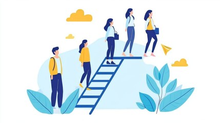 Obraz premium Career level, job position or company hierarchy, challenge to improve or career development, step to achieve goal or growth, ladder of success concept, people employee climb ladder to next level