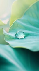Selected Focus of a Water Droplet on a Lotus Leaf
