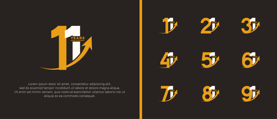 set of anniversary logo flat yellow and white color on brown background for celebration moment