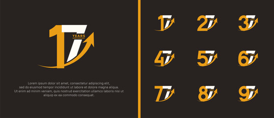 set of anniversary logo flat yellow and white color on brown background for celebration moment