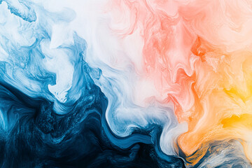 Abstract fluid background, A painting of a blue, pink and white swirl with orange and yellow accents