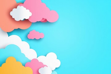 Obraz premium Layered paper clouds casting shadows, detailed background, flat design illustration