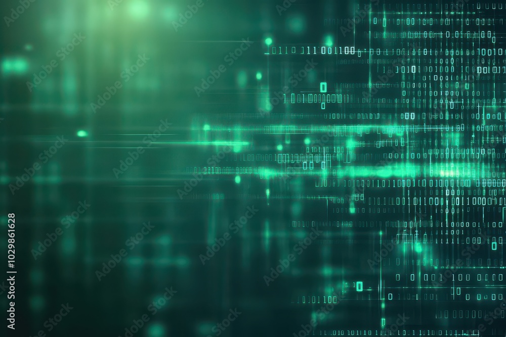 Poster Green matrixinspired binary code, scifi futuristic background, digital flow