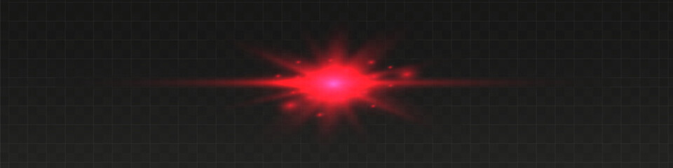 Light red effect reflections, neon illumination in red colors. Bright light lens. Police light effects, lines. Shiny stars, glowing sparks on a black background.