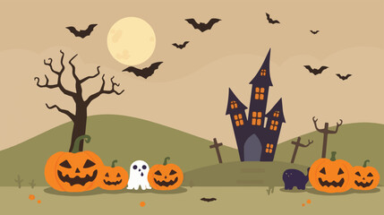 Happy halloween hrroor background with pumpkin halloween, background, moon, creepy, night, pumpkin, horror, haunted, bat, party, postcard, banner, greeting, poster, sale, silhouette, spiral,