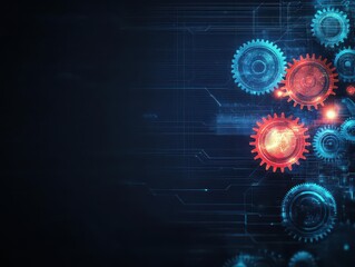 Obraz premium Futuristic gears, glowing light patterns, abstract curve design, radiant scifi background