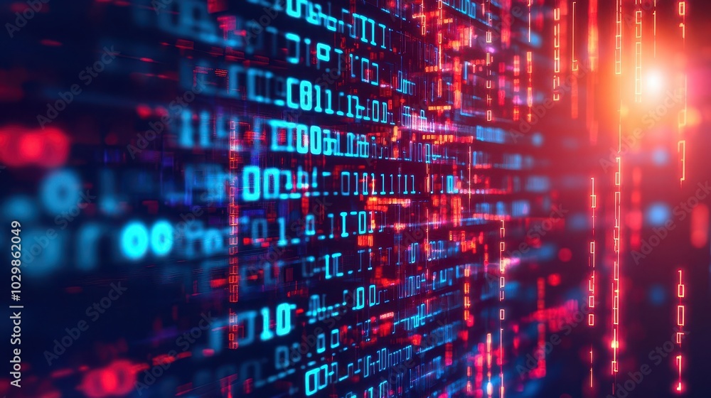 Aufkleber Flowing binary digits, matrixstyle data stream, dark tech background
