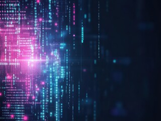 Fototapeta premium Digital matrix design, glowing binary code, black tech backdrop, cyber data stream