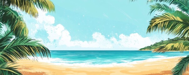 Obraz premium Drawing of a summertime tropical beach backdrop.
