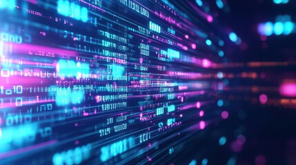 Binary digits in motion, immersive matrix design, glowing neon code