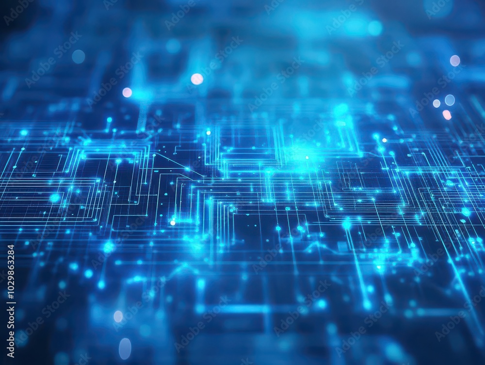 Poster abstract technology grid, glowing blue circuits, futuristic background, intricate digital patterns