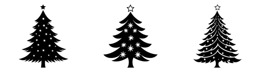 Obraz premium Christmas tree silhouettes isolated on transparent PNG, perfect for holiday-themed designs and winter decorations