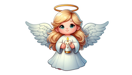 Angel with Halo and Candle in Cartoon Style