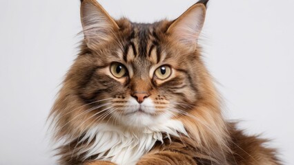 Obraz premium Portrait of Brown maine coon cat on grey background