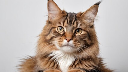 Portrait of Brown maine coon cat on grey background