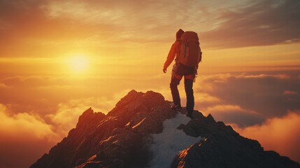 Obraz premium A person climbing to the mountaintop.