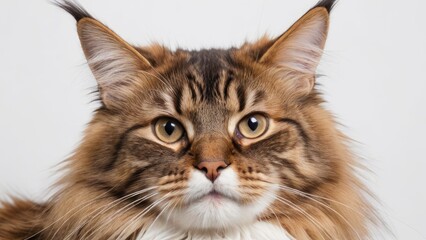 Obraz premium Portrait of Brown maine coon cat on grey background