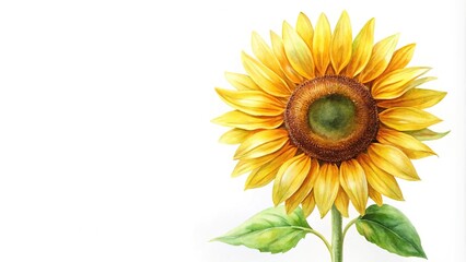 Fototapeta premium Watercolor painting of a wide-angle yellow sunflower on a white background