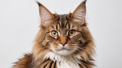 Obraz premium Portrait of Brown maine coon cat on grey background